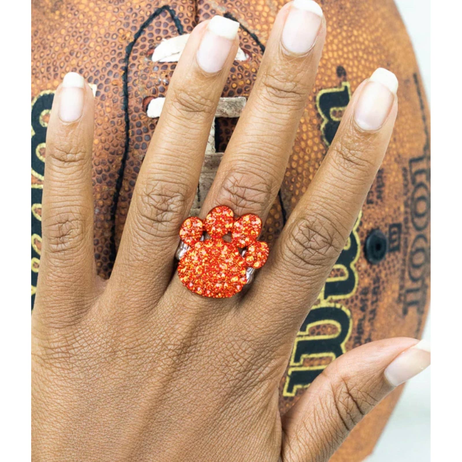 Orange Paw Crystal Silver Stretch Ring 12$
